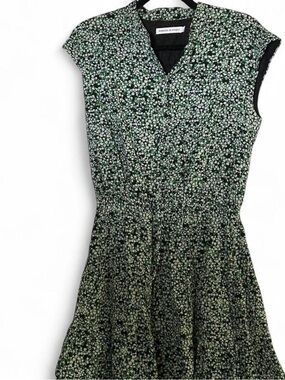 Rebecca Minkoff Black and Green Mini Floral Ollie V-Neck Dress Size Small EUC